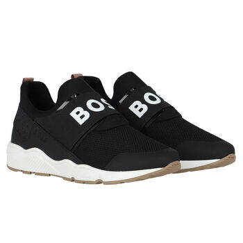 Boys Black Logo Trainers